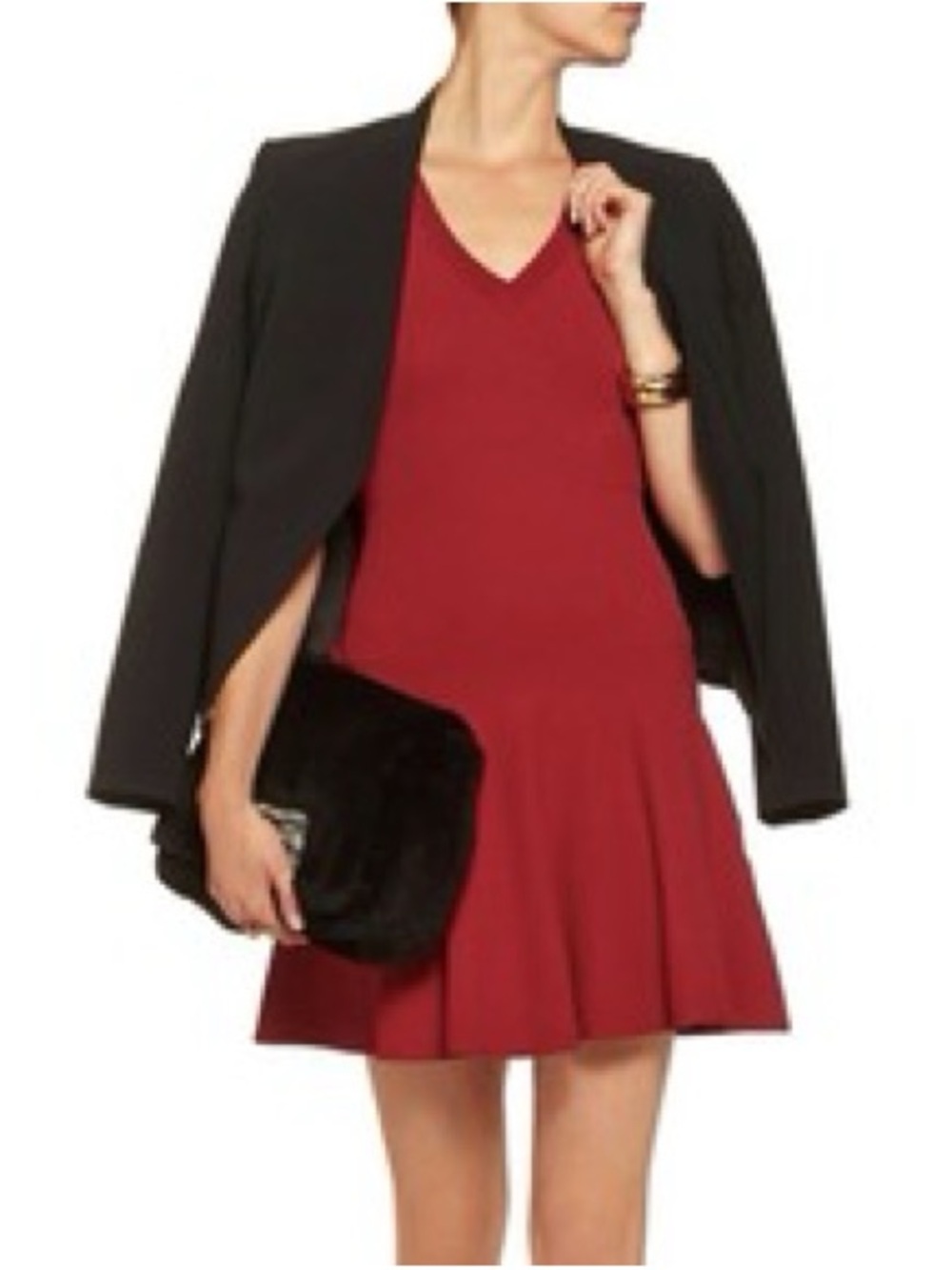 Sandro Red V-Neck Flare Knit Dress